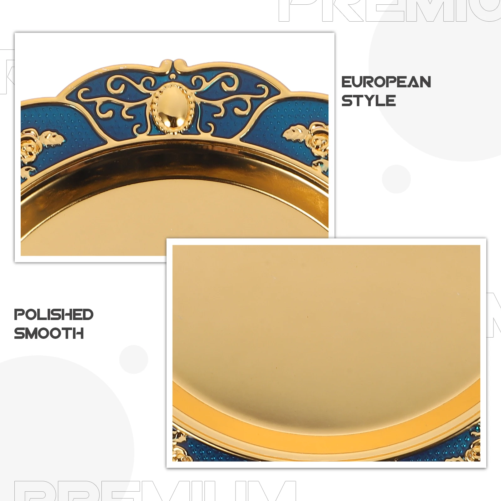 

1pc European Style Round Metal Tray Smooth Surface For Fruit Dessert Serving Kitchen Storage Plate Metal Serving Platter