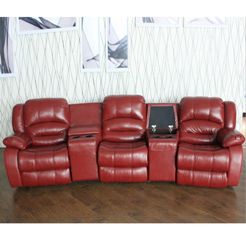 MANBAS Living Room Sofas Manual / Electric Recliner Italinan Cow Genuine Leather Couch Retractable Cinema Sofa Theater 3 Seater