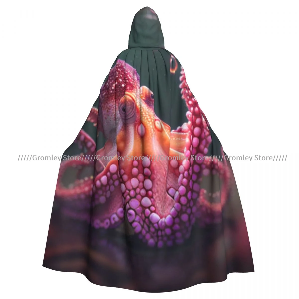 Unisex Halloween Cloak Abstract Adorable Purple Pink Octopus Cape Hooded Medieval Costume Witch Wicca Vampire