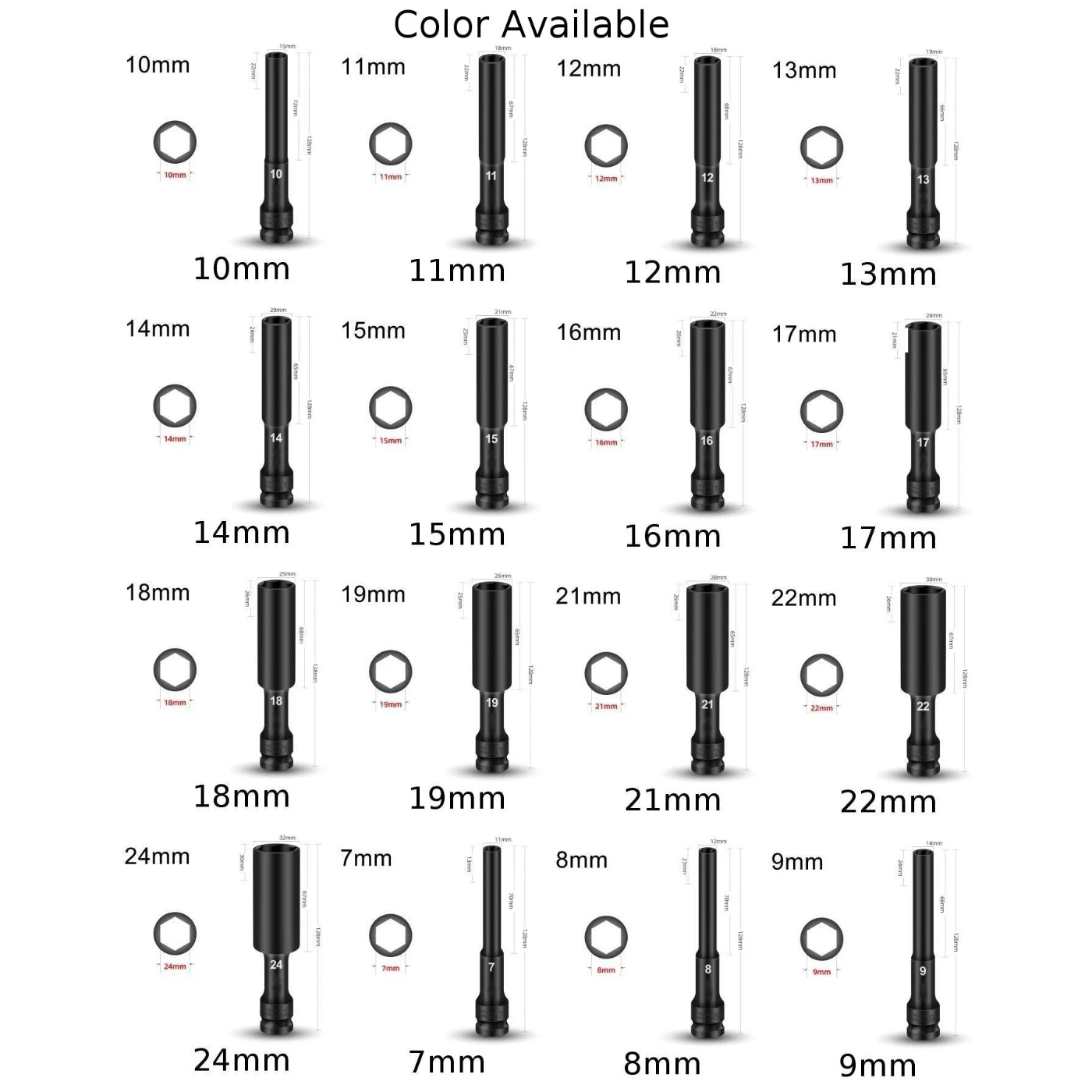 High Quality Hex Socket Wrench Socket 8-24mm Chrome Vanadium Steel Screwdriver Socket For Electric Wrench Air Tool