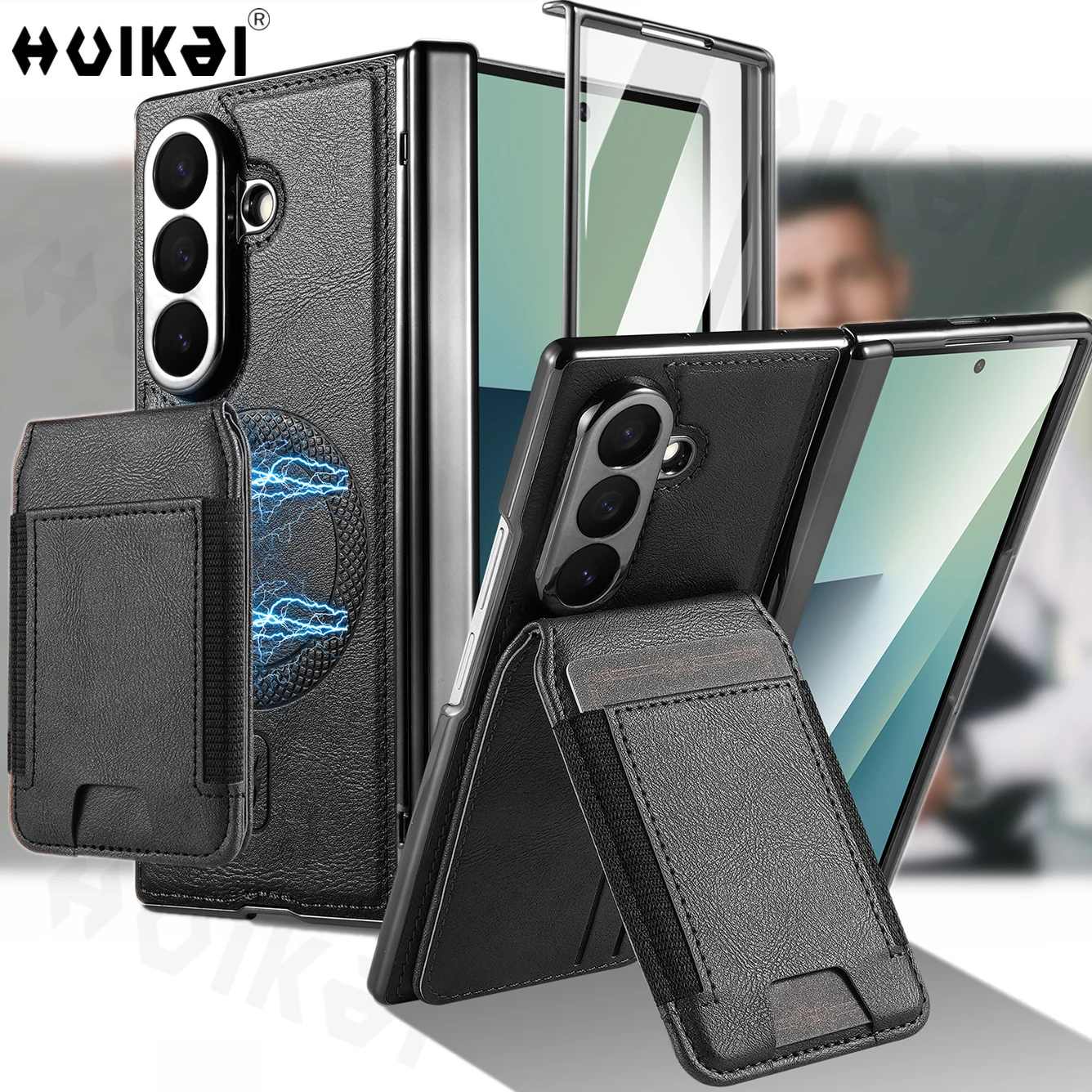 

Чехол Magsafe для Samsung Galaxy Z Fold 7, 6, 5, магнитный чехол из искусственной кожи с блокировкой, откидная подставка, держатель для кредитных карт, чехлы с отделениями