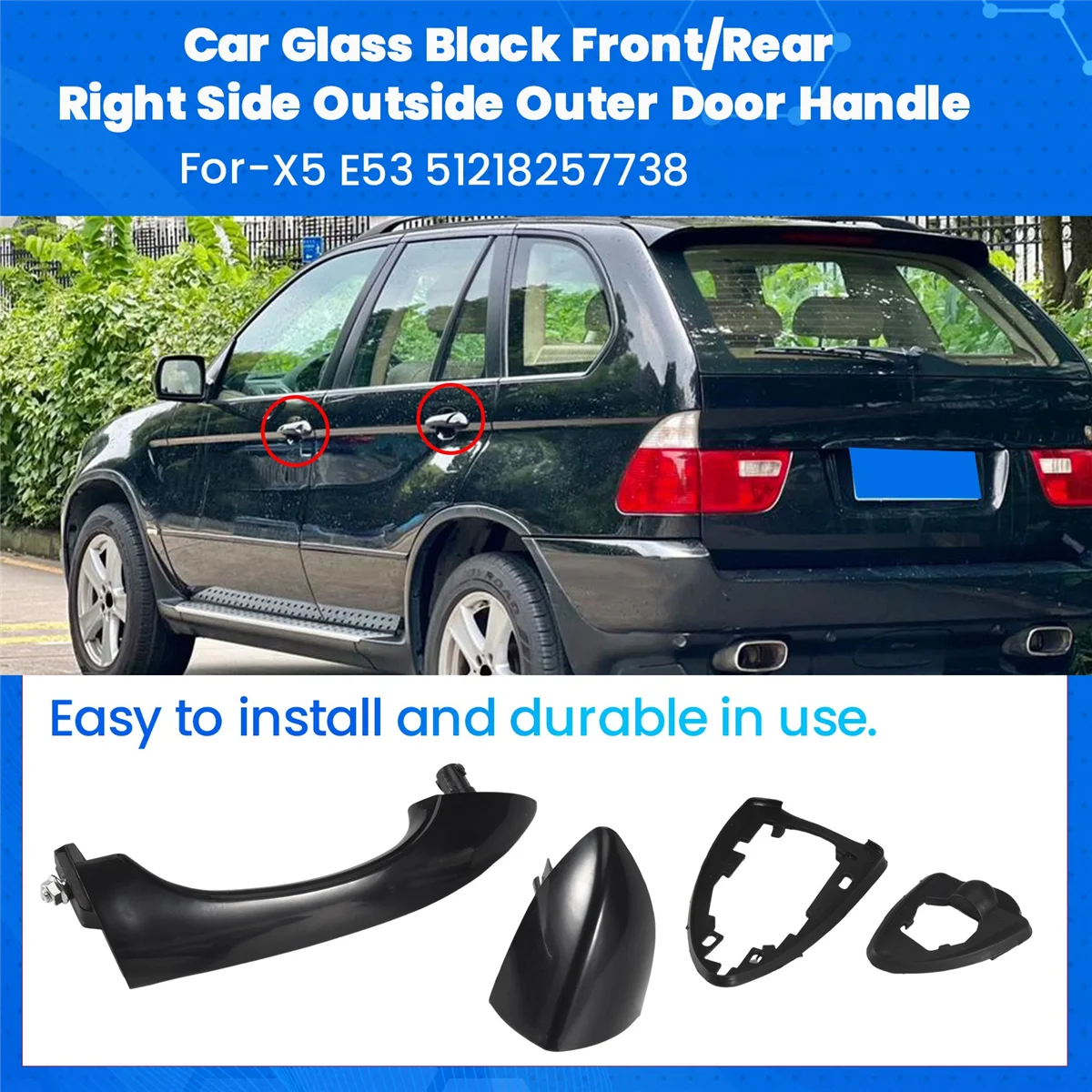 N31R_Car زجاج أسود أمامي/خلفي الجانب الأيمن مقبض الباب الخارجي لسيارة BMW X5 E53 51218257738