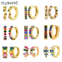 2PCS Minimal Hoop Earrings for Women Colored Crystal Zirconia Small Huggie Thin Cartilage Earring 2024 Tragus Piercing Jewelry