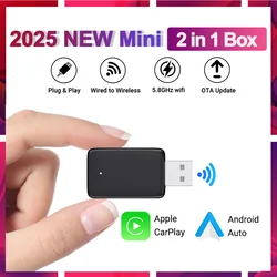 NIEUWE Mini Box Draadloze CarPlay & Android Auto 2in1 Adapter Smart Mini Box Dongle Bluetooth WiFi Snelle Connect Plug en Play Fit 99%