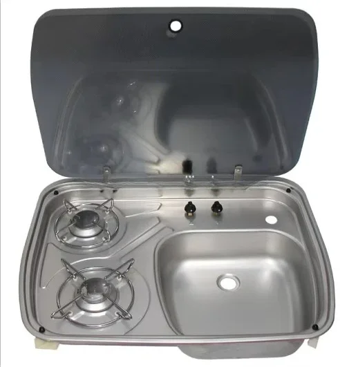 RV MOTORHOMES Caravan Kitchen RV Tempered Glass 2 Burner Gas Stove Integrated With Kitchen Sink GAS STOVE COMBINATION GR-588