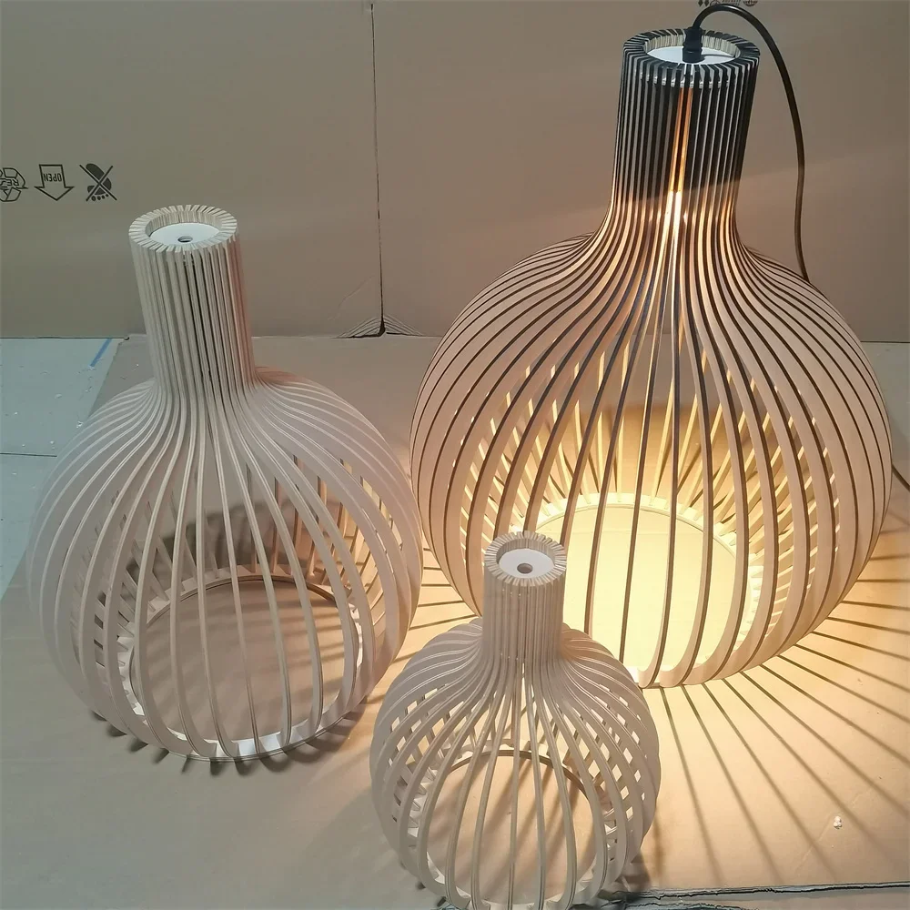 Candelabros de Jaula de madera modernos, lámpara colgante interior de bola blanca y negra, accesorio de iluminación para decoración de sala de estar