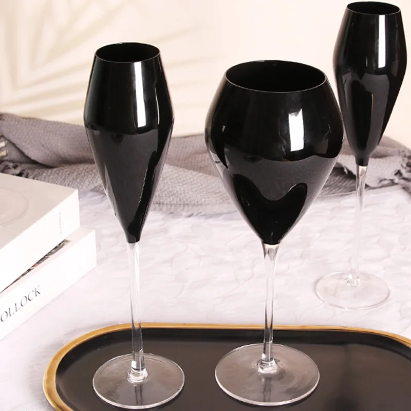 Creative Black Crystal Glass Wine Glasses Wine Set Hand Blown Goblet Champagne Glass Home Light Luxury Furniture Decoration Cup