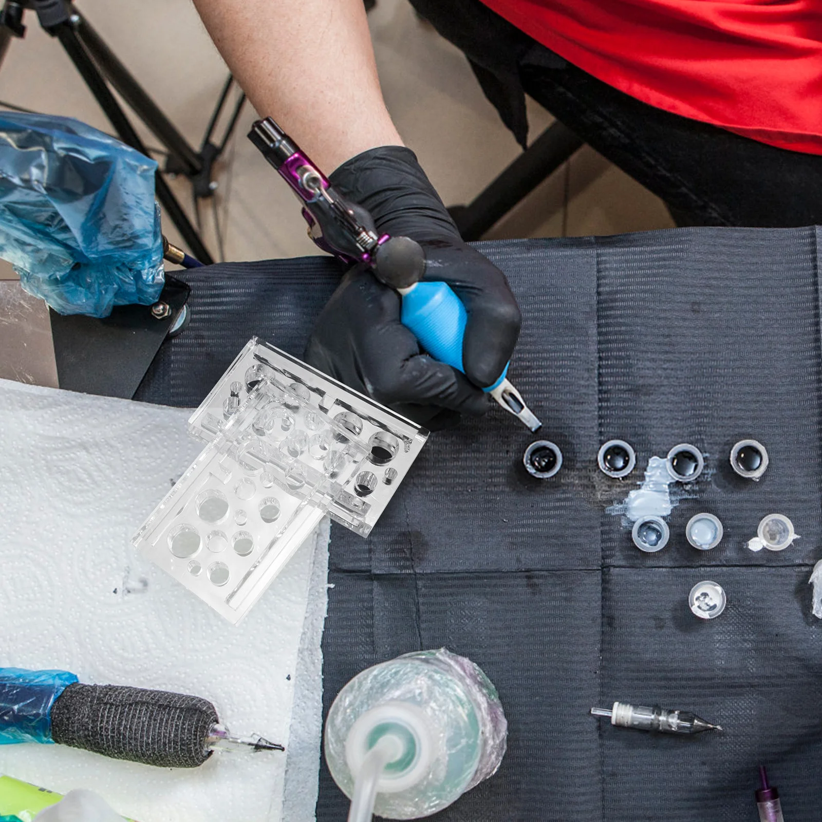 

2Pcs Acrylic Pigment Cup Holder Pen Stand Cotton Swabs Rack Creative Shape Portable Size Professional Salon Home Use