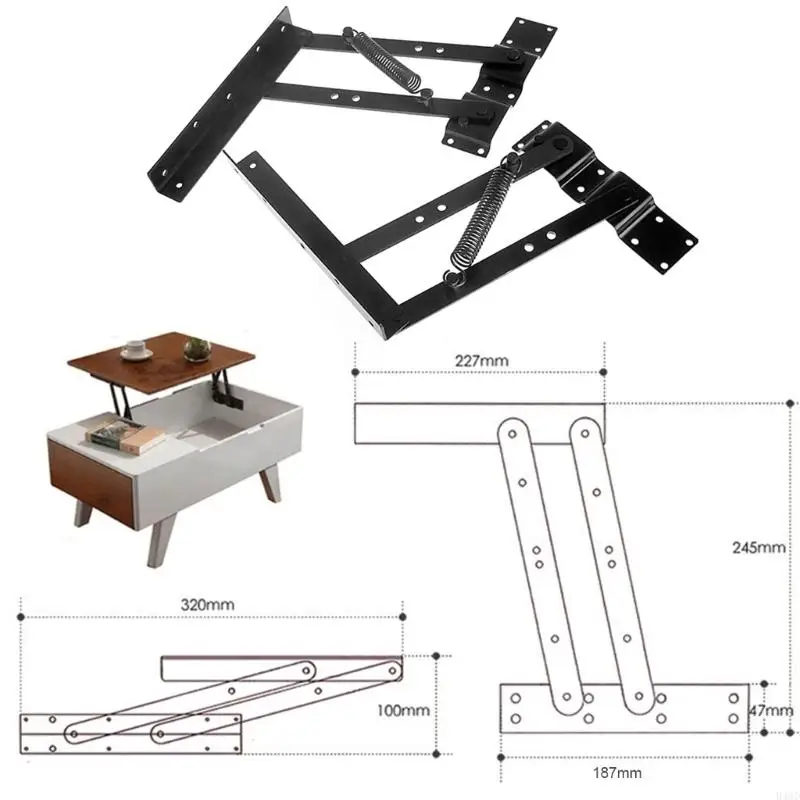 B46D 1Pair Lift Up Top Coffee Table Lifting Frame Mechanism Spring Hinge Hardware