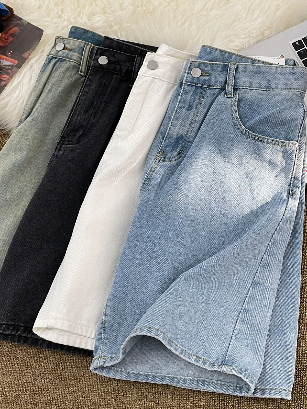 

Summer Thin Denim ort Pants Men's Straight Leg Waed Casual Spor Trendy Teenage Five-Quarter Length Jeans