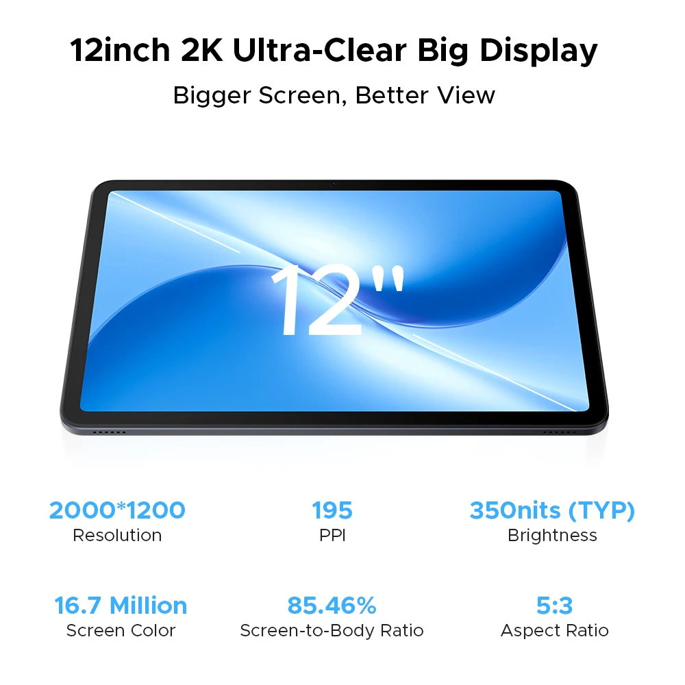 Global Version DOOGEE U12 Tablet PC Android 16 Gemini AI 12'' FHD+ Screen 24GB RAM 128GB 9000mAh Large Battery Smart Pad
