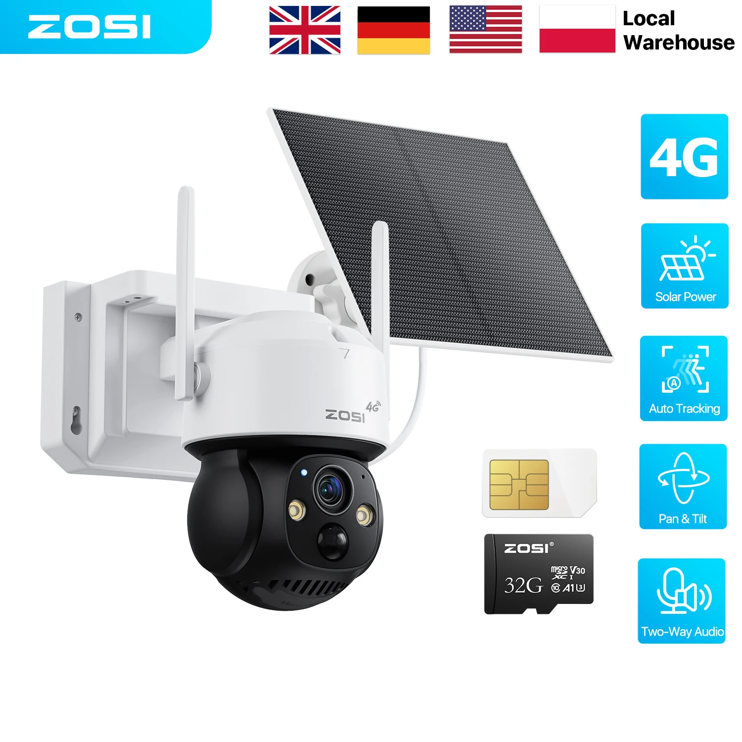 

ZOSI 2.5K Outdoor Battery Surveillance Camera Solar 4G Sim 4MP Wifi IP Camera IR Night Vision CCTV Security Protection Monitor