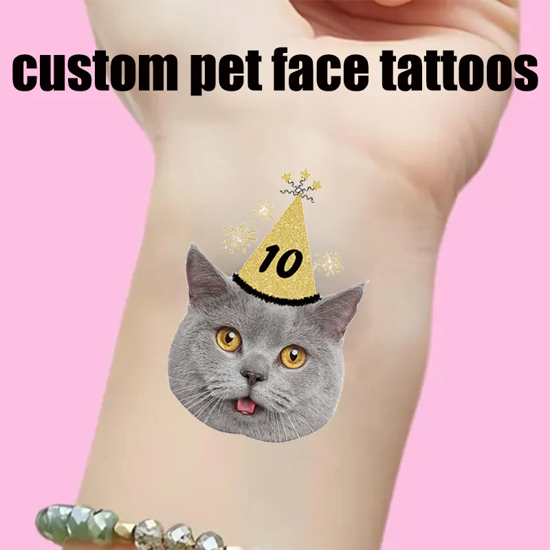 15 Stück personalisierte Haustier temporäre Tattoos Aufkleber benutzerdefinierte beliebige Haustier Gesicht Tattoos Haustier Katzen themen Geburtstag Party Dekorationen