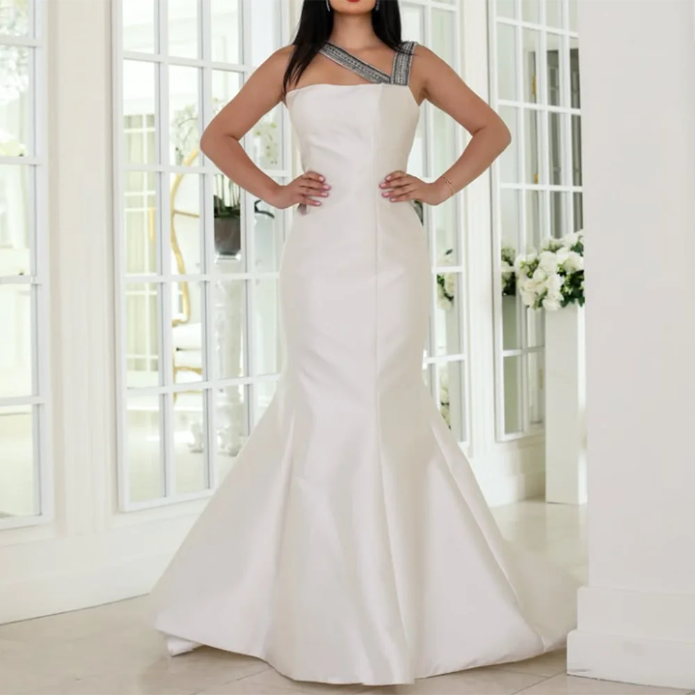

Customized Mermaid Prom Dresses Floor-length V-Neck Sleeveless Evening Gown Simple Fashion Draped Backless Casual Party Gown