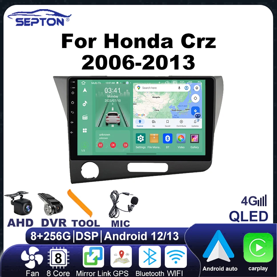 

Автомобильный радиоприемник SEPTON CarPlay для Honda Crz 2006-2013, автомобильные аудиосистемы Android QLED Navi GPS 4G Net 2Din, головное устройство WIFI