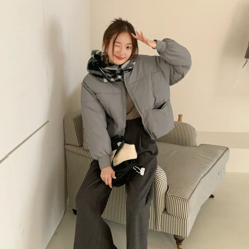 Winter Round Neck Cotton Jacket For Women Korean Casual Fashion Thicken Coat New Arrival Solid Color Simple Warm Overcoat