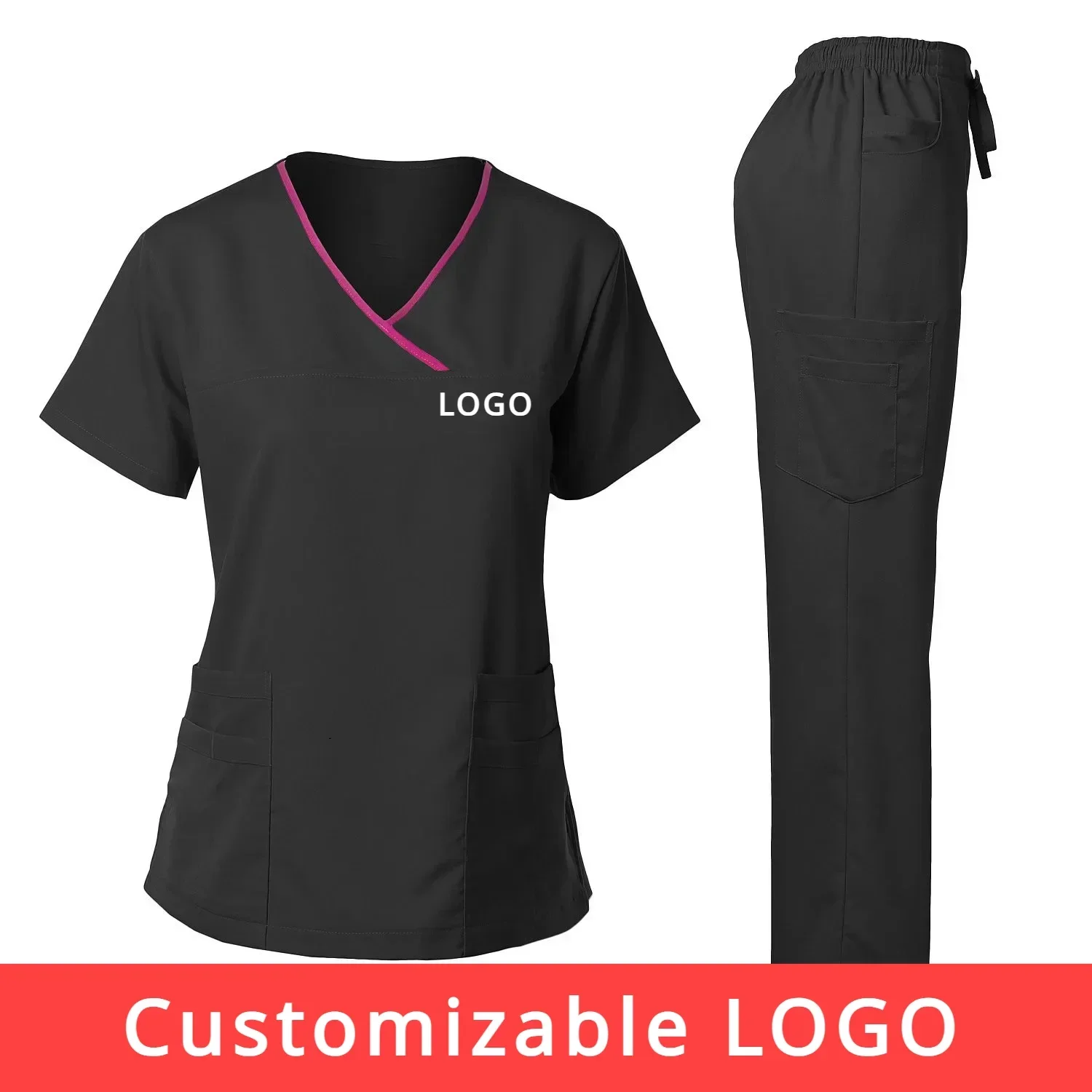 Customizable LOGO Surgical Uniforms Woman Scrub Set Medical Nurse Beauty Workwear Clinical Scrubs Spa Doctor Nursing Tunic Suit