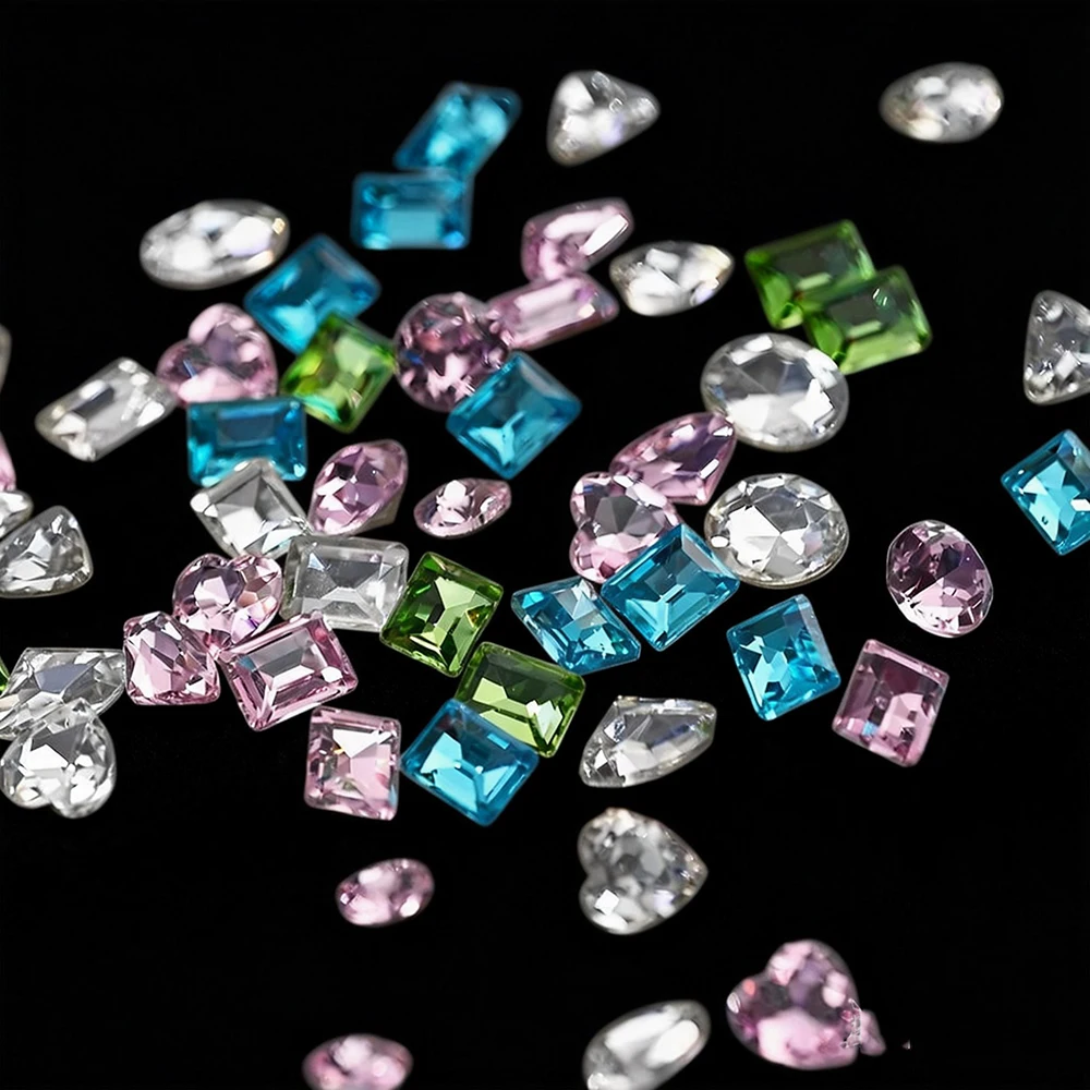 15Grids 3D Pink Clear Gemstone Nail Art Rhinestones Rectangle/Heart/Round/Oval Glass Crystal Diamond Nail Jewelry Nail Decoratio