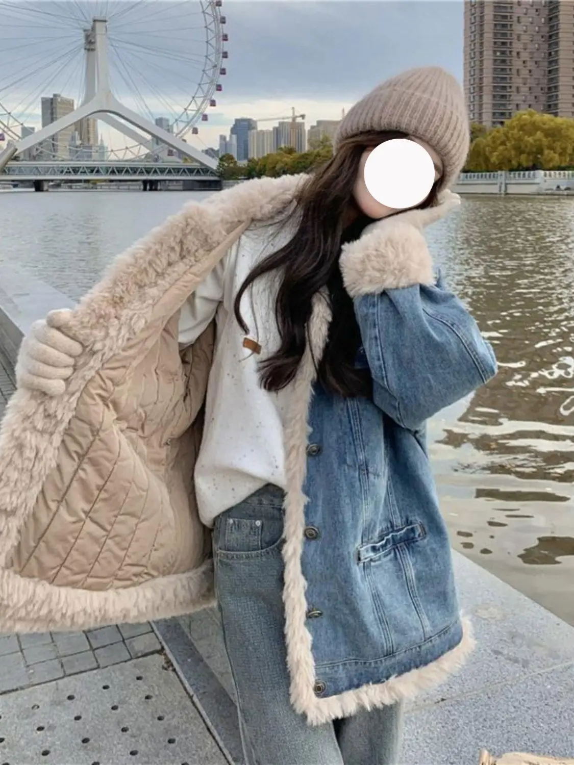 

Джинсовое пальто с поясом, меховые плюшевые женские осенние пояса, плиссированные лоскутные вельветовые куртки с круглым вырезом, официальная верхняя одежда для колледжа, минималистичные шикарные куртки