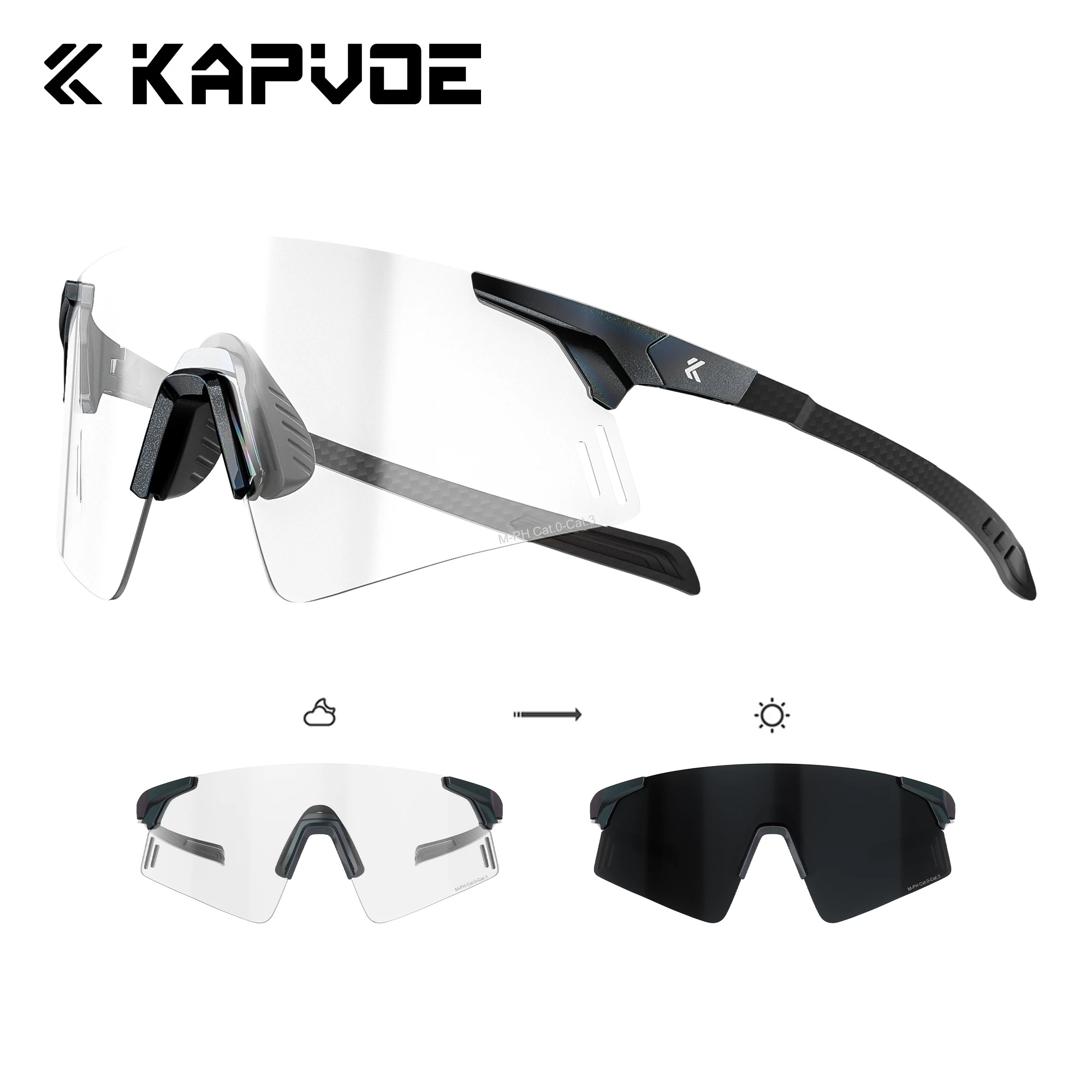 

Kapvoe Lightweight Photochromic Running Sunglasses Real Carbon Fiber Rimless Cycling Glasses UV400 MTB Bike Men Sports Eyewear