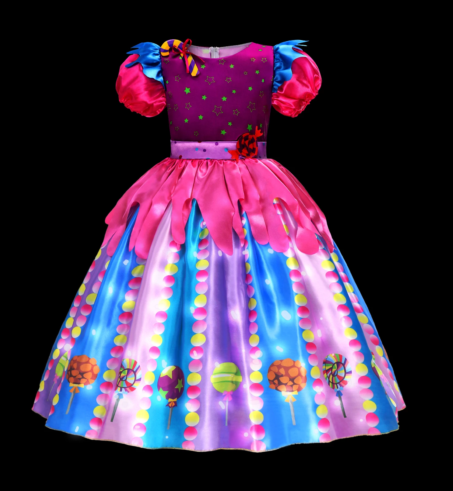 2025 New Years Candy Dress LED Light Up Princess Dresses Elsae Anna Children's Cosplay Carnival Purim Easter Party Costumes