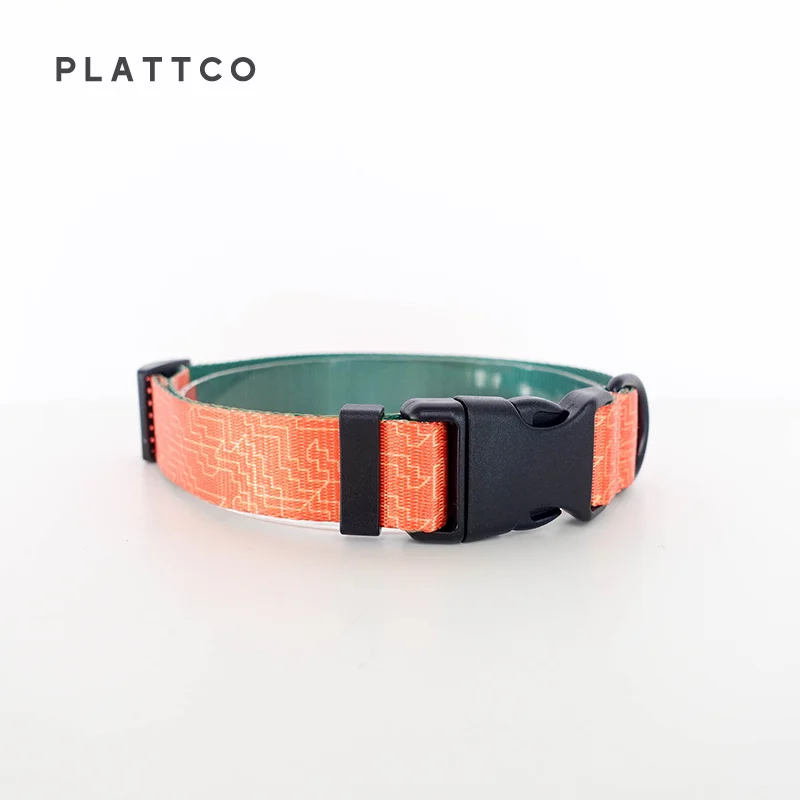 PLATTCO  nylon printed dog collar leash set ORANGE MAZE adjustable for walking all kinds of dogs products 5 size PDC334