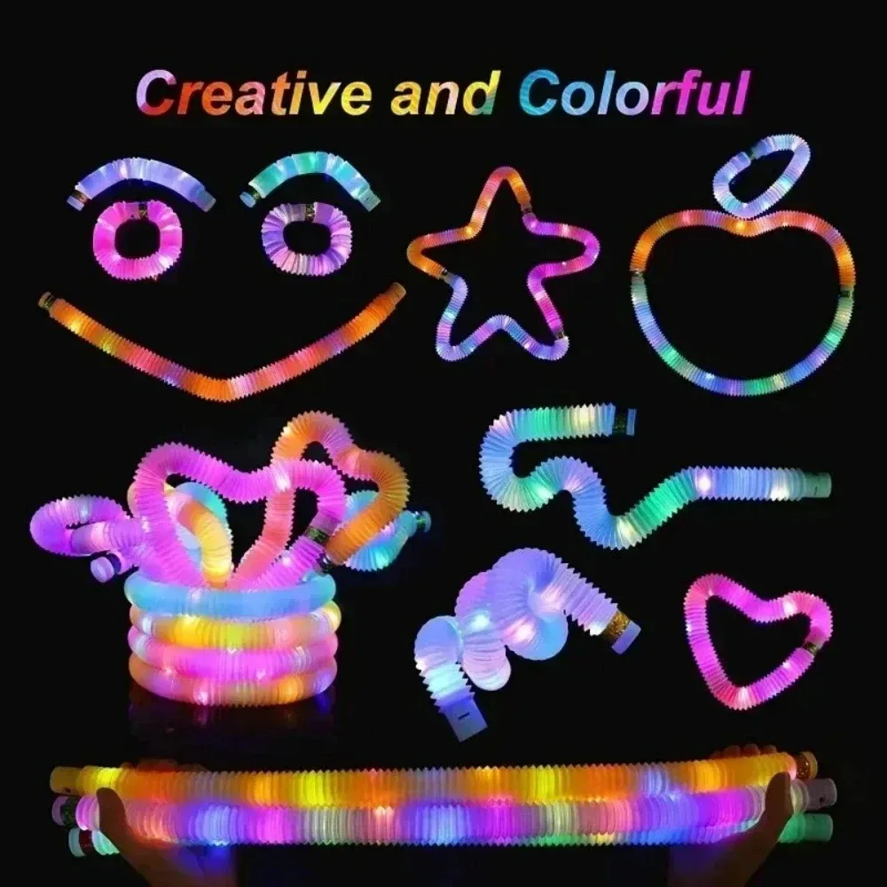 6/12/18/24Pcs Pop Tubes Lighted LED Sensory Toys Pull Stretch Tube for Toddlers Gifts Children\'s Luminous Popping Party Supplies