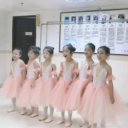 Falda larga de Ballet para niña, traje de actuación profesional, tutú de princesa, vestido de fiesta de bailarina, falda de tutú con tirantes