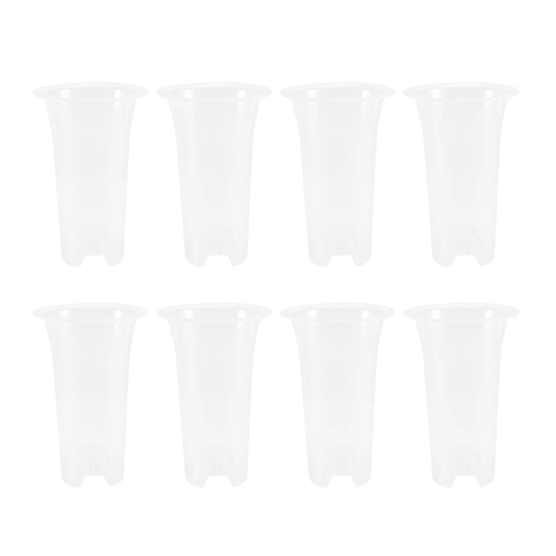 

5 Inch 8Pcs Clear Flower Pot Planter Plastic Orchid Pot With Holes Tall Plant Pots For Home Flower Shop Decoration