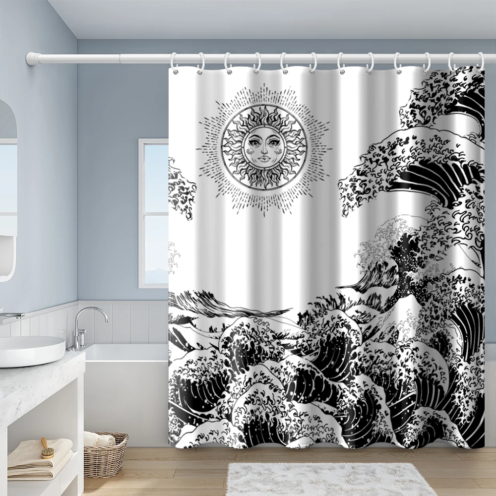 

Rising Sun Waves Shower Curtain Bathroom Shower Curtain With Hook Waterproof Polyester Fabric Print Decor