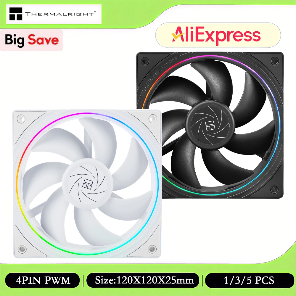 

Thermalright TL-S12R 1/3/5 PCS Вентилятор для корпуса компьютера, вентиляторы ARGB 120 мм, 4-контактный ШИМ + 5 В 3-контактный ARGB до 1500 об/мин