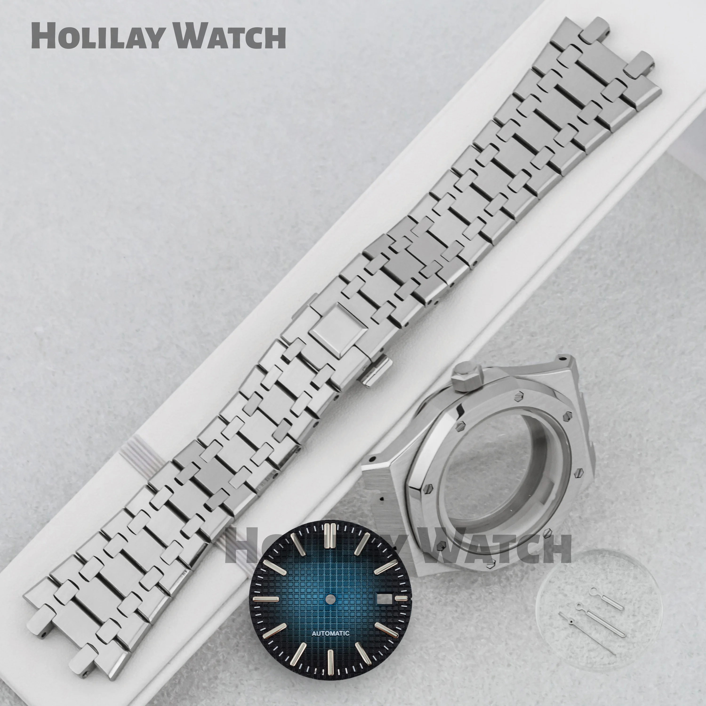 

for Royal Oak Case Strap 41mm NH35 Case Stainless Steel Watch Case 31.8mm Dial Hands Waterproof Sapphire Glass fit NH35 NH36