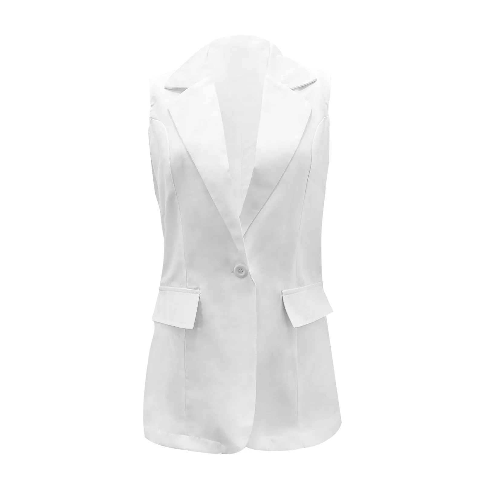 Sleeveless Women\'s Suit Coat Summer Formal Suit For Women Solid Color Vest Cardigan Lapel Business Jacket With Double Pockets