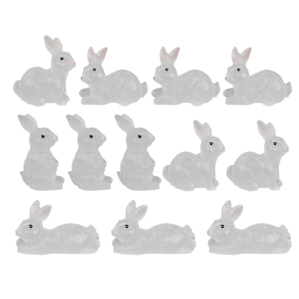 

12Pcs Glow in The Dark Mini Rabbit Resin Sculpture for Micro Landscape Garden Lawn Balcony Car Desktop Decor Cartoon Animal