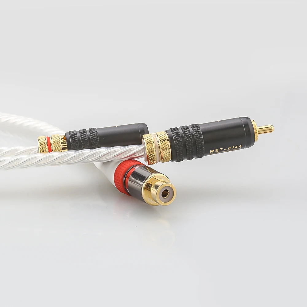 HiFi Audio Silver plated Cable 2 RCA Male To 1 RCA Female Y Splitter Cable For Amplifier Speaker Stereo Audio Subwoofer Adapter