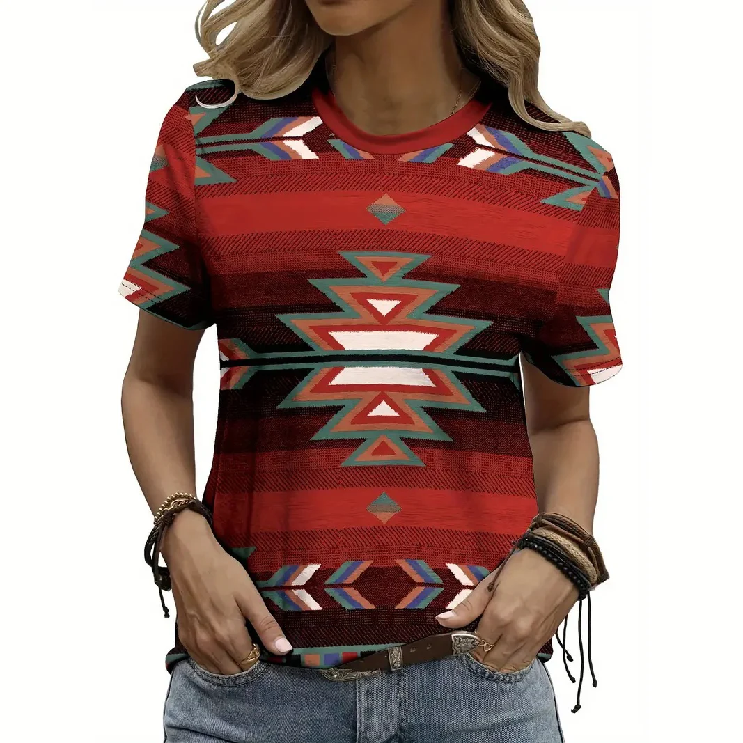 Summer Ethnic Style 3D Print T-Shirts Women Vintage Casual Short Sleeve T Shirt Y2k Harajuku Streetwear Tees Top Female Clothing