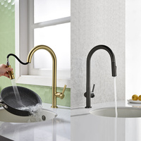 Luxury Brushed Gold Kitchen Faucets Single Hole Water Tap One Handle Pull Out Sprayer Kitchen Sink Faucet Rotation Kitchen Mixer