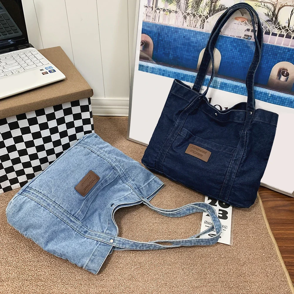 Borsa a tracolla Vintage da donna borsa a tracolla leggera in Denim borsa per la spesa pieghevole Casual Versatile di grande capacità