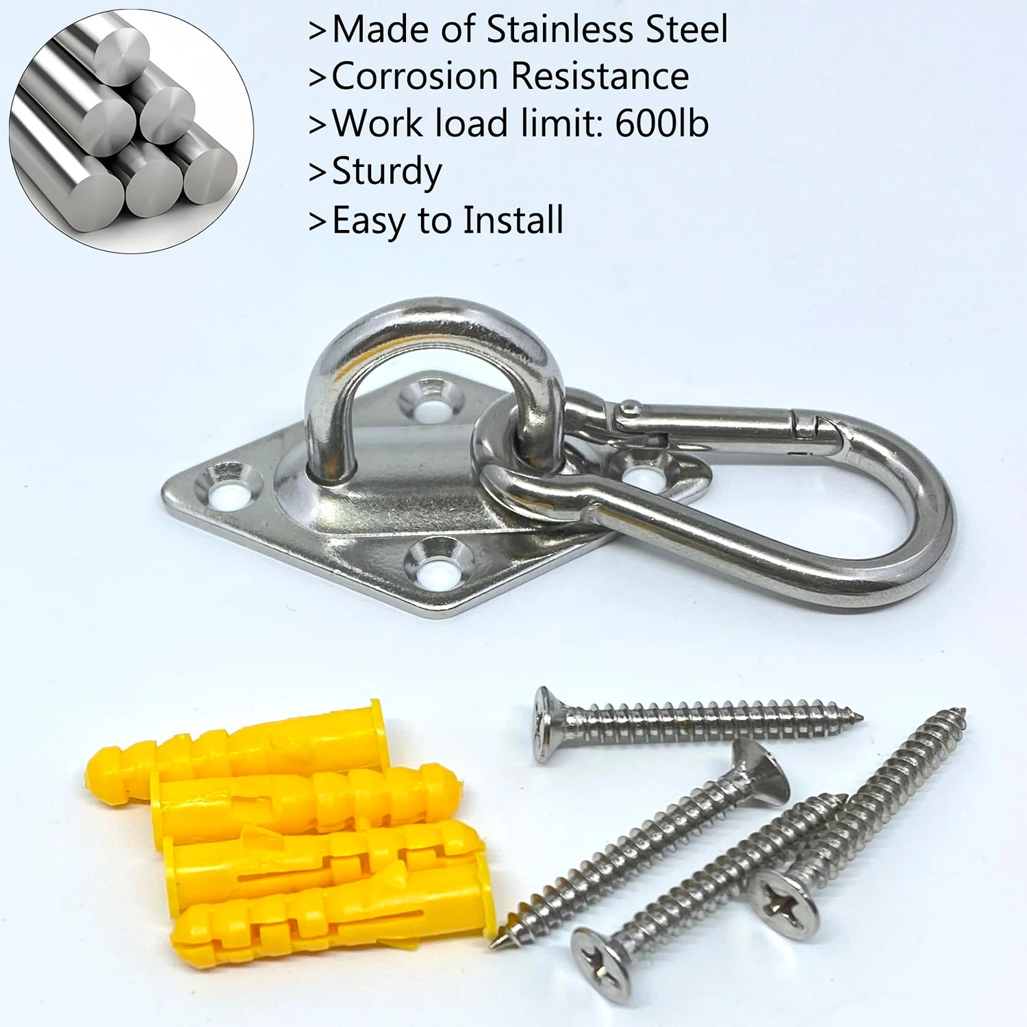 Heavy Duty Eye Plate Kits With Spring Hook For Deck Railing Shade Sail Movement Resistance Hanging Ring Fixed Accessories M5M6M8
