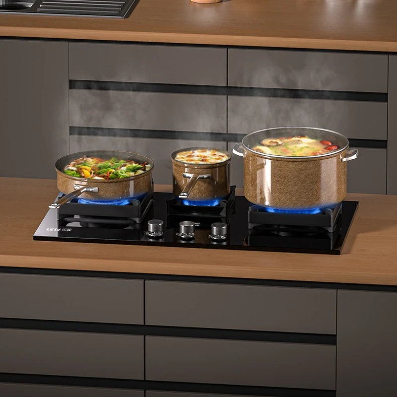 Household three-burner gas stove gas stove embedded natural gas multi-burner liquefied fierce fire three-burner stove