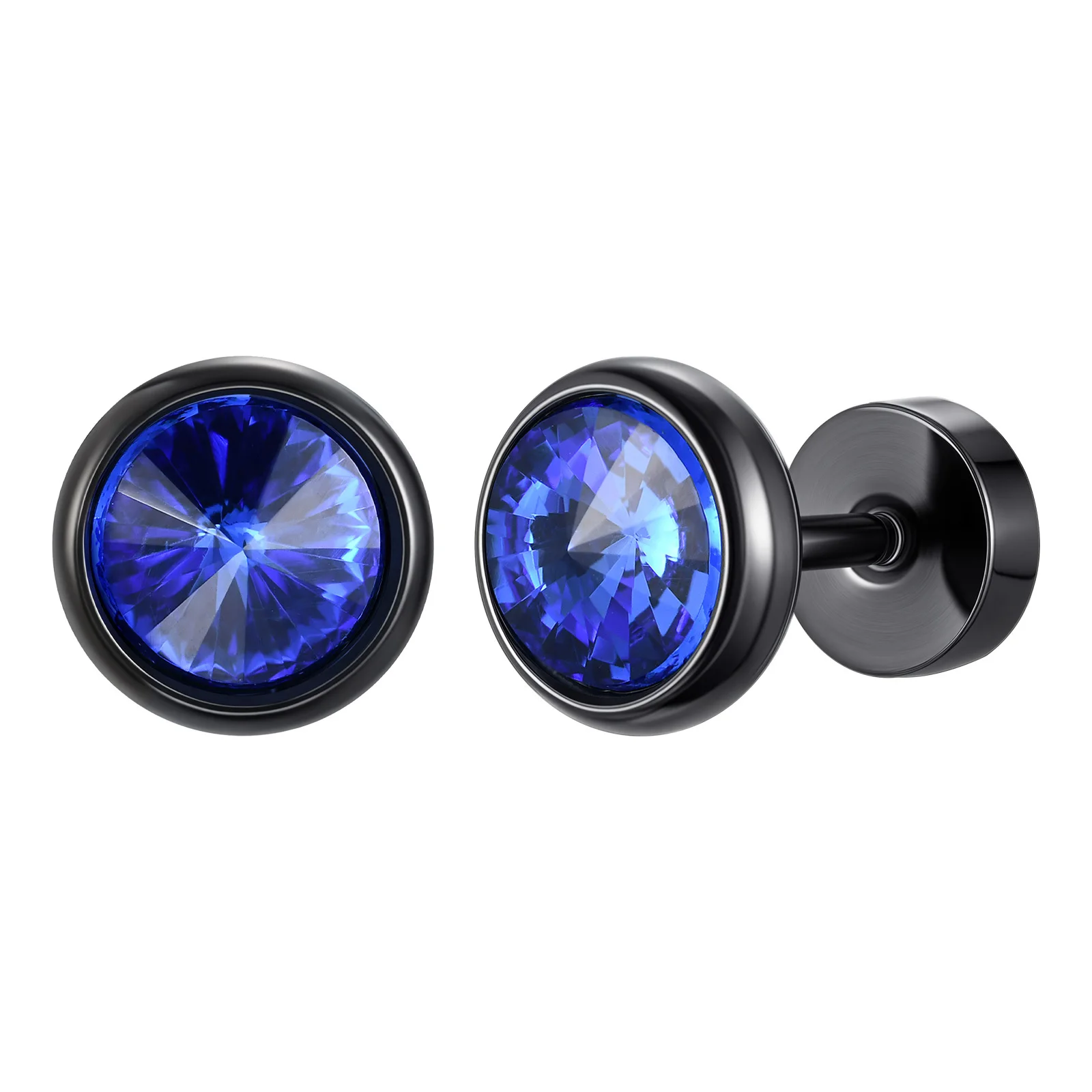 Men's Black Stainless Steel Stud Earrings, 8MM