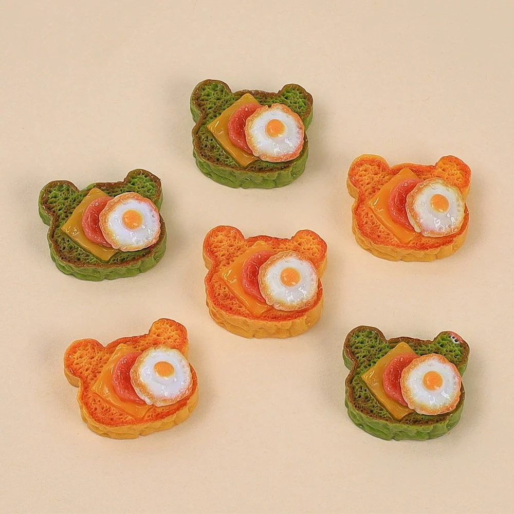 10PCS Shiny Bear Toast Series Miniature Flat Back Resin Cabochons For Hairpin Scrapbooking DIY Home Decor Craft Accessories
