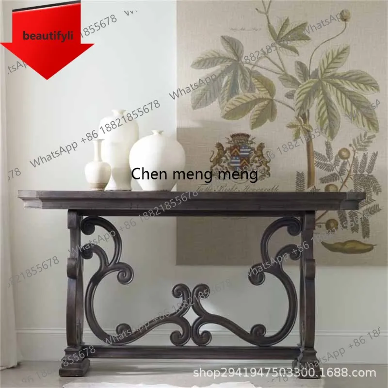 

X188 American country solid wood console table vintage carved entryway decoration table