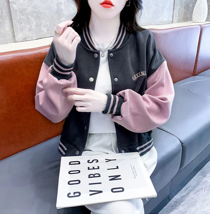Baseball Jackets Light Blue Womens 2025Spring Knitwear Trendy Wool Boyfriend Sportswear Simple Rhinestones Trekking Kawaii Retro