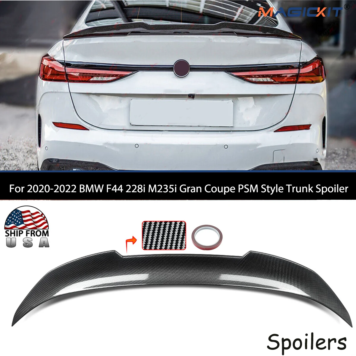 Magickit Carbon Fiber Look For BMW 2 Series F44 228i M235i 2020-2022 PSM Style Gran Coupe PSM Style Trunk Spoiler Accessories