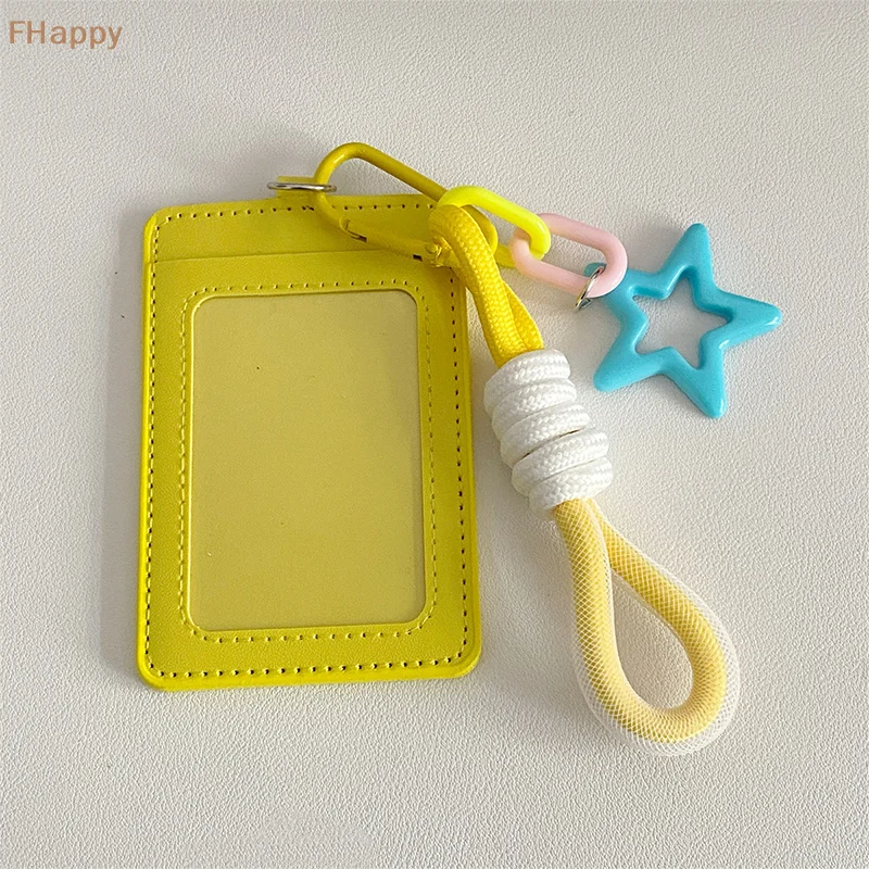 Portable Candy Color Pu Leather Business ID Card Credit Badge Holder Coin Purse Wallet Bus Cards Cover With Keychain