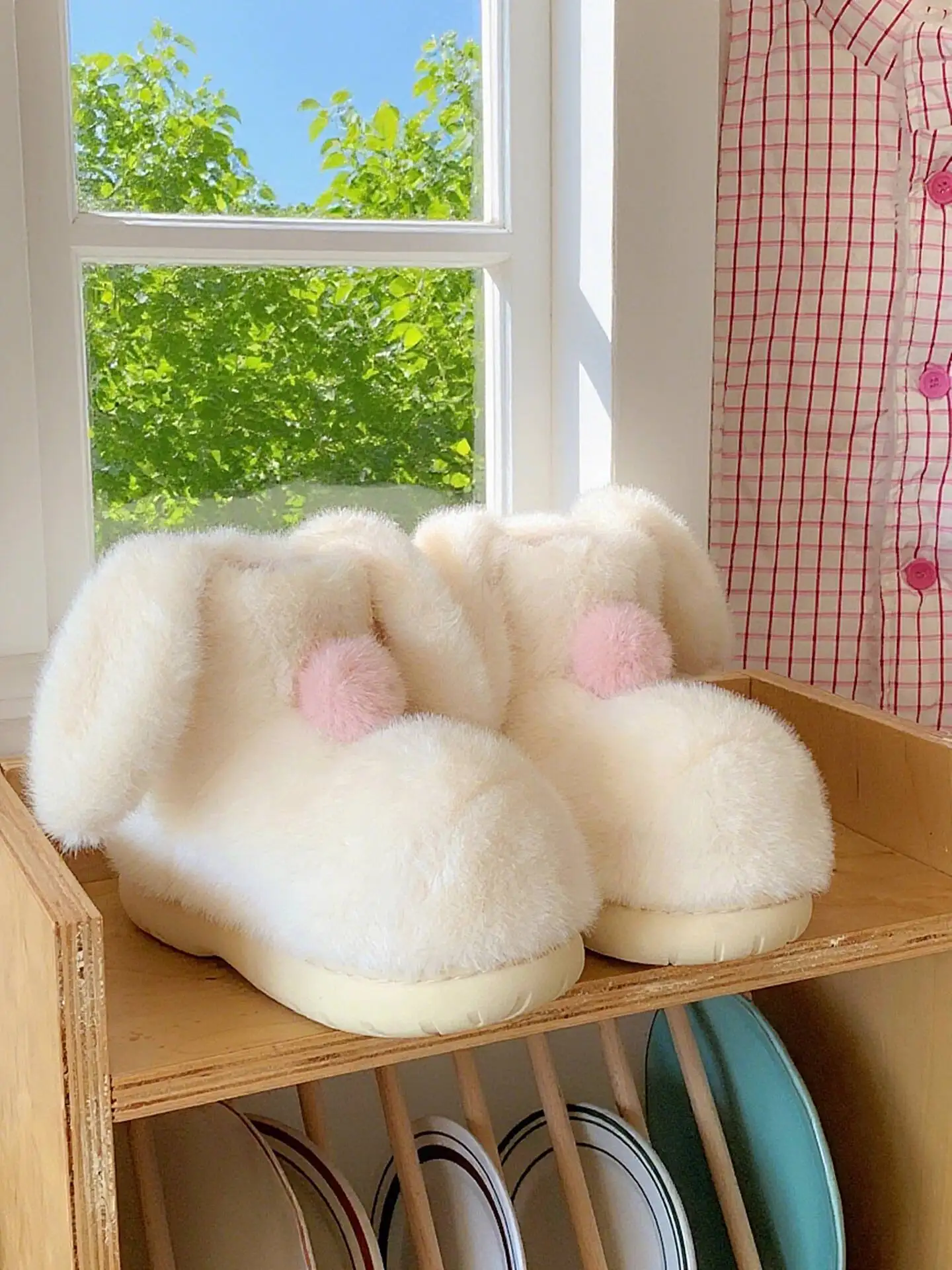 

Winter Soft Bunny Ear Ankle Home Slippers Boots Women's Cute Plush Short Ankle Cotton Indoor Household Snow Boots For Outdoor