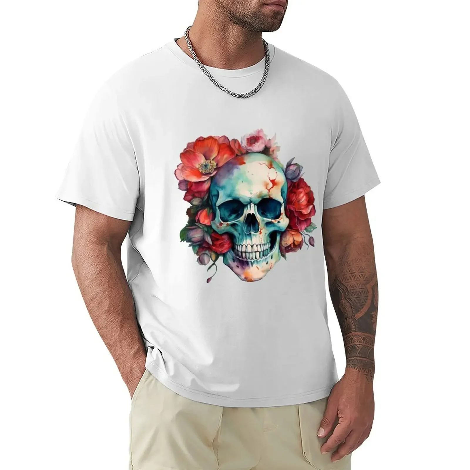 

Watercolour Floral Skull T-shirt quick drying tops blanks quick-drying mens t shirt graphic