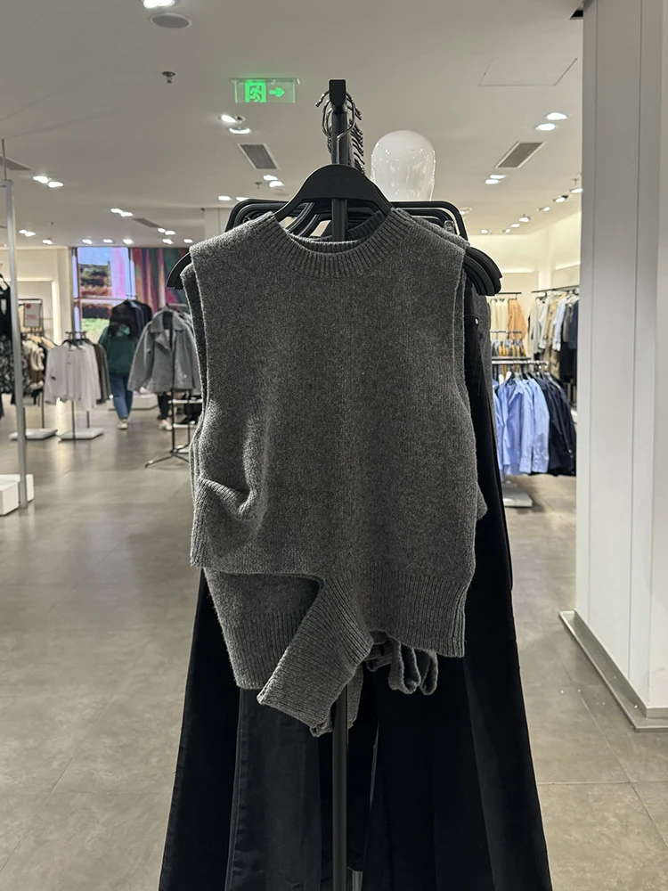 Autumn Winter Women's Open Design Mixed Knit Svel Sweater Low round Ne ort Sle  Color Commute Faion