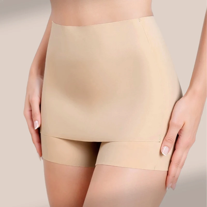 High Waist Women Tummy Control Seamless Shorts Double Layer Under the Skirt Boxer Safety Pants Ice Silk Women Summer Underwear